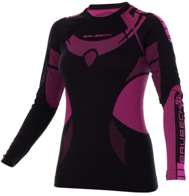 BRUBECK Футболка женская зональная DRY дл. рукав черно-амарат фото в интернет-магазине FrontFlip.Ru