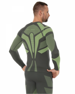 BRUBECK Футболка муж. зональная DRY дл. рукав графито-лимонный фото в интернет-магазине FrontFlip.Ru