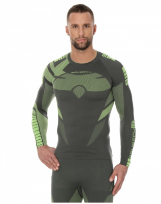 BRUBECK Футболка муж. зональная DRY дл. рукав графито-лимонный фото в интернет-магазине FrontFlip.Ru