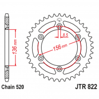 Звезда задняя (ведомая), (сталь) для 520 цепи, 49 зубьев (JT 822.49)