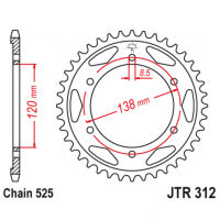 Звезда задняя (ведомая), (сталь) для 525 цепи, 40 зубьев (JT 312.40)