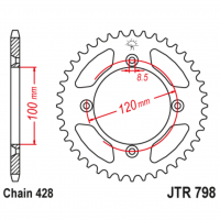 Звезда задняя (ведомая), (сталь) для 428 цепи, 52 зубьев (JT 798.52)