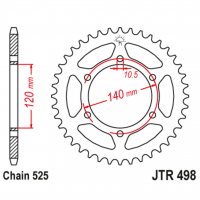 Звезда задняя (ведомая), (сталь) для 525 цепи, 40 зубьев (JT 498.40)