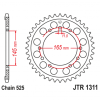 Звезда задняя (ведомая), (сталь) для 525 цепи, 45 зубьев (JT 1311.45)