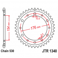 Звезда задняя (ведомая), (сталь) для 530 цепи, 43 зубьев (JT 1340.43)