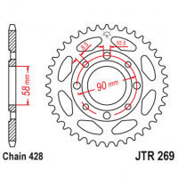 Звезда задняя (ведомая), (сталь) для 428 цепи, 46 зубьев (JT 269.46)