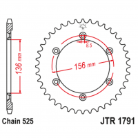 Звезда задняя (ведомая), (сталь) для 525 цепи, 42 зубьев (JT 1791.42)