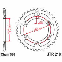 Звезда задняя (ведомая), (сталь) для 520 цепи, 40 зубьев (JT 210.40)