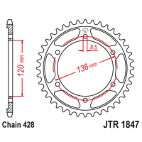 Звезда задняя (ведомая), (сталь) для 428 цепи, 51 зубьев (JT 1847.51)