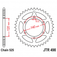 Звезда задняя (ведомая), (сталь) для 525 цепи, 44 зубьев (JT 498.44)