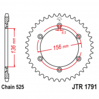 Звезда задняя (ведомая), (сталь) для 525 цепи, 43 зубьев (JT 1791.43)