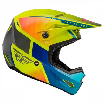 Шлем кроссовый FLY RACING KINETIC Drift, синий/Hi-Vis желтый/серый фото в интернет-магазине FrontFlip.Ru