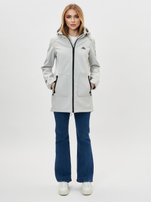 Парка женская осенняя весенняя softshell светло-серого цвета 2028SS фото в интернет-магазине FrontFlip.Ru