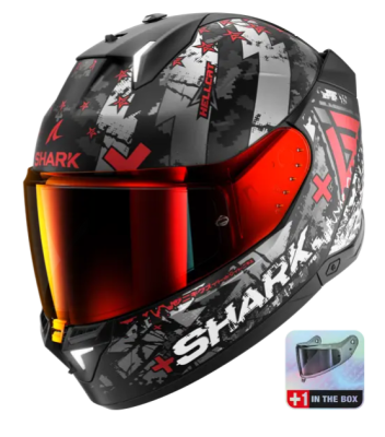 Шлем Shark SKWAL I3 HELLCAT MAT Black/Chrome/Red фото в интернет-магазине FrontFlip.Ru