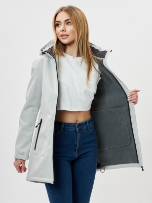 Парка женская осенняя весенняя softshell светло-серого цвета 2028SS фото в интернет-магазине FrontFlip.Ru
