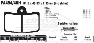 [EBC] Тормозные колодки FA454/4HH DOUBLE H Sintered (4 шт. в комплекте) фото в интернет-магазине FrontFlip.Ru