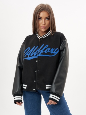 Кожаный бомбер оверсайз женский черного цвета 3613Ch фото в интернет-магазине FrontFlip.Ru