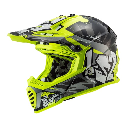 LS2 Мотошлем детский MX437 FAST II MINI CRUSHER черно-желтый фото в интернет-магазине FrontFlip.Ru