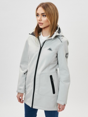 Парка женская осенняя весенняя softshell светло-серого цвета 2028SS фото в интернет-магазине FrontFlip.Ru