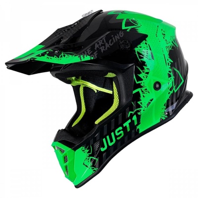Шлем кроссовый JUST1 J38 Mask, Hi-Vis зеленый/серый/черный фото в интернет-магазине FrontFlip.Ru