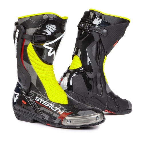 [STYLMARTIN] Мотоботы STEALTH EVO AIR BLACK FLUO NERO, цвет Черный/Желтый фото в интернет-магазине FrontFlip.Ru