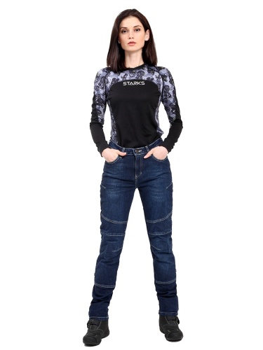 STARKS CR мотоджинсы GWENDOLYN, жен., Regular fit, стрейч, Синий Потёртый, Stonewash фото в интернет-магазине FrontFlip.Ru