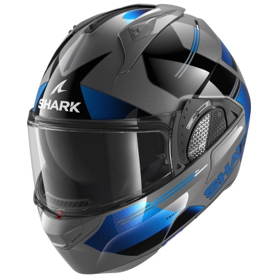 Шлем SHARK EVO GT TEKLINE Antracite/Chrome/Blue фото в интернет-магазине FrontFlip.Ru