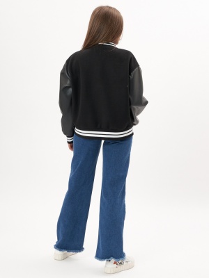 Кожаный бомбер оверсайз женский черного цвета 3613Ch фото в интернет-магазине FrontFlip.Ru