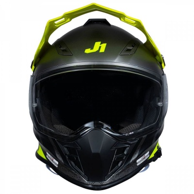 Шлем мотард JUST1 J34 PRO OuterSpace, черный/титановый/Hi-Vis желтый глянцевый фото в интернет-магазине FrontFlip.Ru