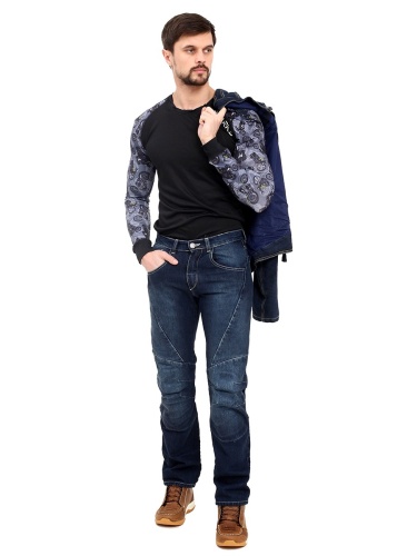 STARKS CR мотоджинсы WILD ONE, муж., стрейч вертикальный, Синий Потёртый, Stonewash фото в интернет-магазине FrontFlip.Ru