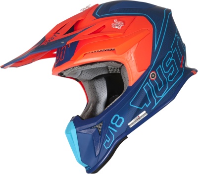 Шлем кроссовый JUST1 J18 Vertigo, синий/белый/оранжевый матовый фото в интернет-магазине FrontFlip.Ru