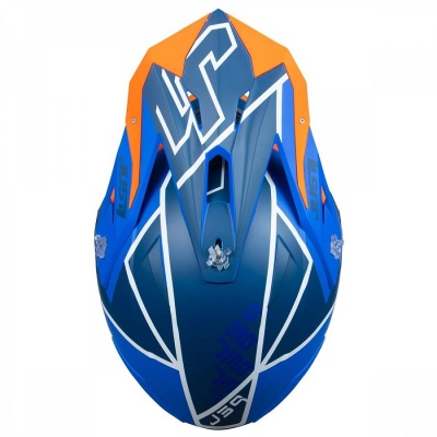 Шлем кроссовый JUST1 J39 THRUSTER, синий/оранжевый/белый матовый фото в интернет-магазине FrontFlip.Ru