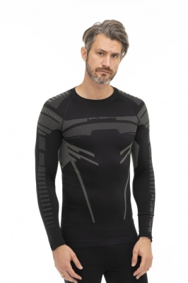 BRUBECK Термобелье Футболка мужская зональная DRY длинный рукав черный/графит фото в интернет-магазине FrontFlip.Ru