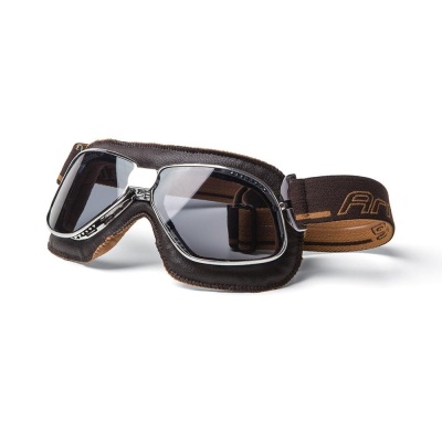 ARIETE Очки для шлема VINTAGE GOGGLES, BROWN LEATHER, CHROMED FRAME, FUME' LENS фото в интернет-магазине FrontFlip.Ru