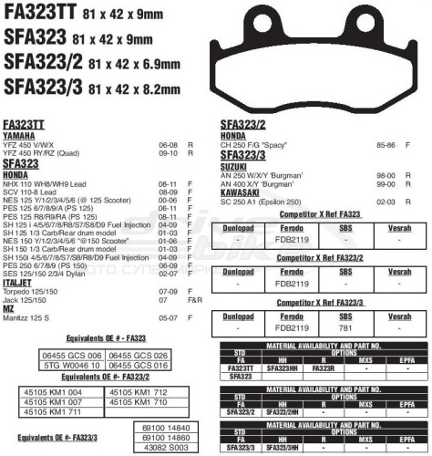 [EBC] Тормозные колодки для скутера SFA323HH фото в интернет-магазине FrontFlip.Ru