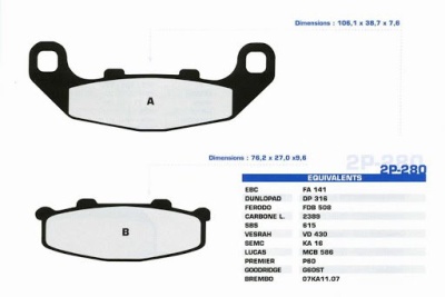NISSIN Тормозные колодки  2P-280NS  (430) фото в интернет-магазине FrontFlip.Ru