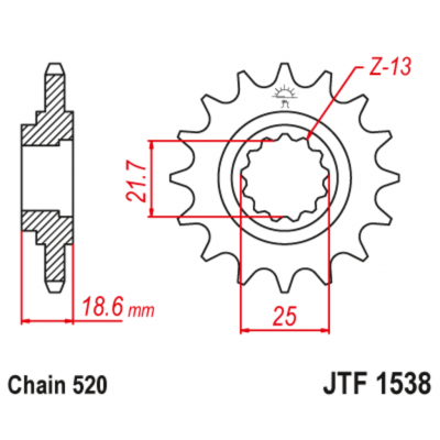 Звезда передняя (ведущая), для 520 цепи, 14 зубьев (JT 1538.14) фото в интернет-магазине FrontFlip.Ru