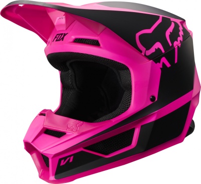 Мотошлем Fox V1 Przm Helmet Black/Pink фото в интернет-магазине FrontFlip.Ru