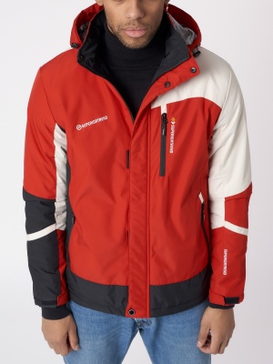 Куртка спортивная мужская с капюшоном красного цвета 3589Kr фото в интернет-магазине FrontFlip.Ru