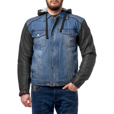MOTEQ Куртка джинсовая с кожаными рукавами Groot Синий/Чёрный фото в интернет-магазине FrontFlip.Ru