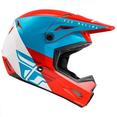 Шлем кроссовый FLY RACING KINETIC Straight Edge, красный/белый/синий фото в интернет-магазине FrontFlip.Ru