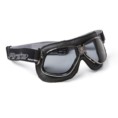 ARIETE Очки для шлема VINTAGE GOGGLES, BROWN LEATHER, CHROMED FRAME, FUME' LENS фото в интернет-магазине FrontFlip.Ru