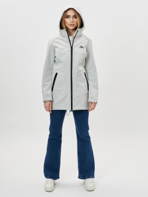 Парка женская осенняя весенняя softshell светло-серого цвета 2028SS фото в интернет-магазине FrontFlip.Ru