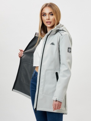 Парка женская осенняя весенняя softshell светло-серого цвета 2028SS фото в интернет-магазине FrontFlip.Ru