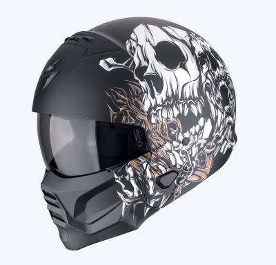 [SCORPION EXO] Мотошлем COMBAT II GENESIS, цвет Черный Матовый/Белый/Золотистый фото в интернет-магазине FrontFlip.Ru