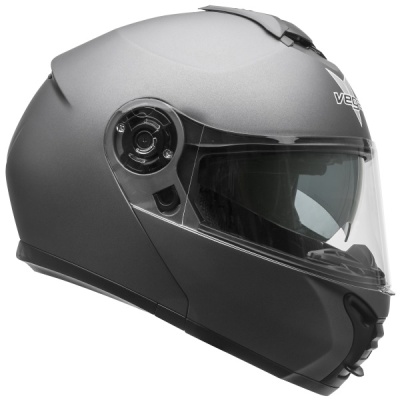 Шлем модуляр для снегохода VEGA VR1 (стекло с подогревом + маска) Solid титановый матовый фото в интернет-магазине FrontFlip.Ru