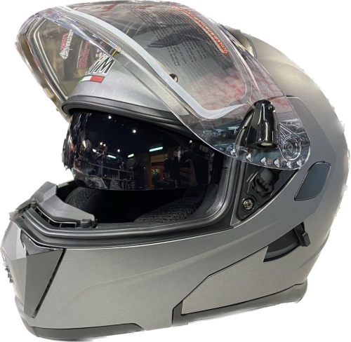 Снегоходный шлем с электроподогревом визора AiM JK906 Grey Metal фото в интернет-магазине FrontFlip.Ru