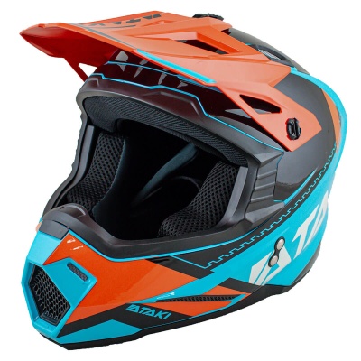 Шлем кроссовый ATAKI JK801 Valor, оранжевый/голубой глянцевый фото в интернет-магазине FrontFlip.Ru