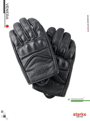 STARKS Мотоперчатки Venera (перфорированная кожа), жен., Черный фото в интернет-магазине FrontFlip.Ru
