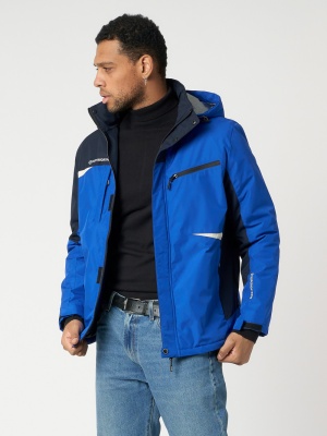 Куртка спортивная мужская с капюшоном синего цвета 3590S фото в интернет-магазине FrontFlip.Ru